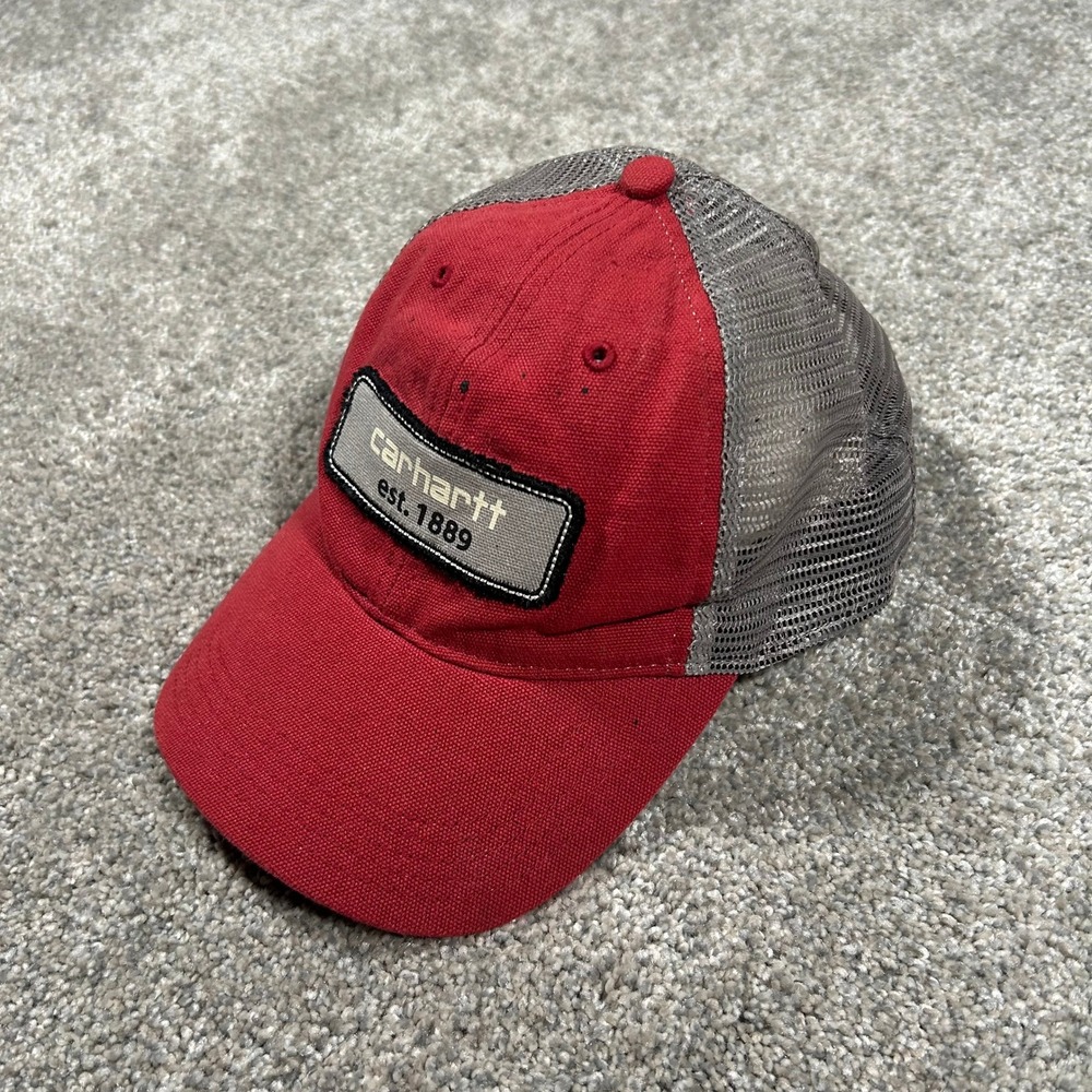 Vintage Carhartt Trucker Hat Red Grey Mesh Snapback Est 1889 Patch Cap
